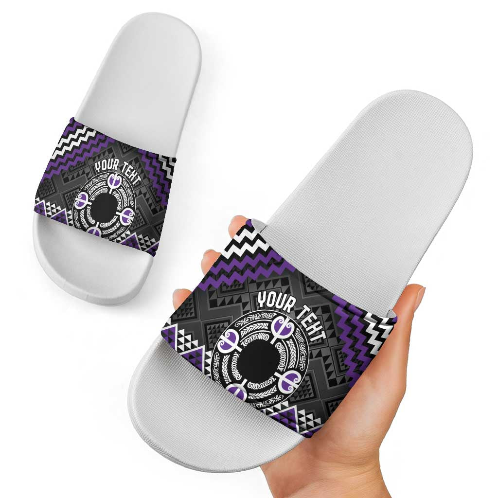 Personalised Aotearoa Niho Taniwha Motif Slide Sandals Violet Style LT9 - Polynesian Pride