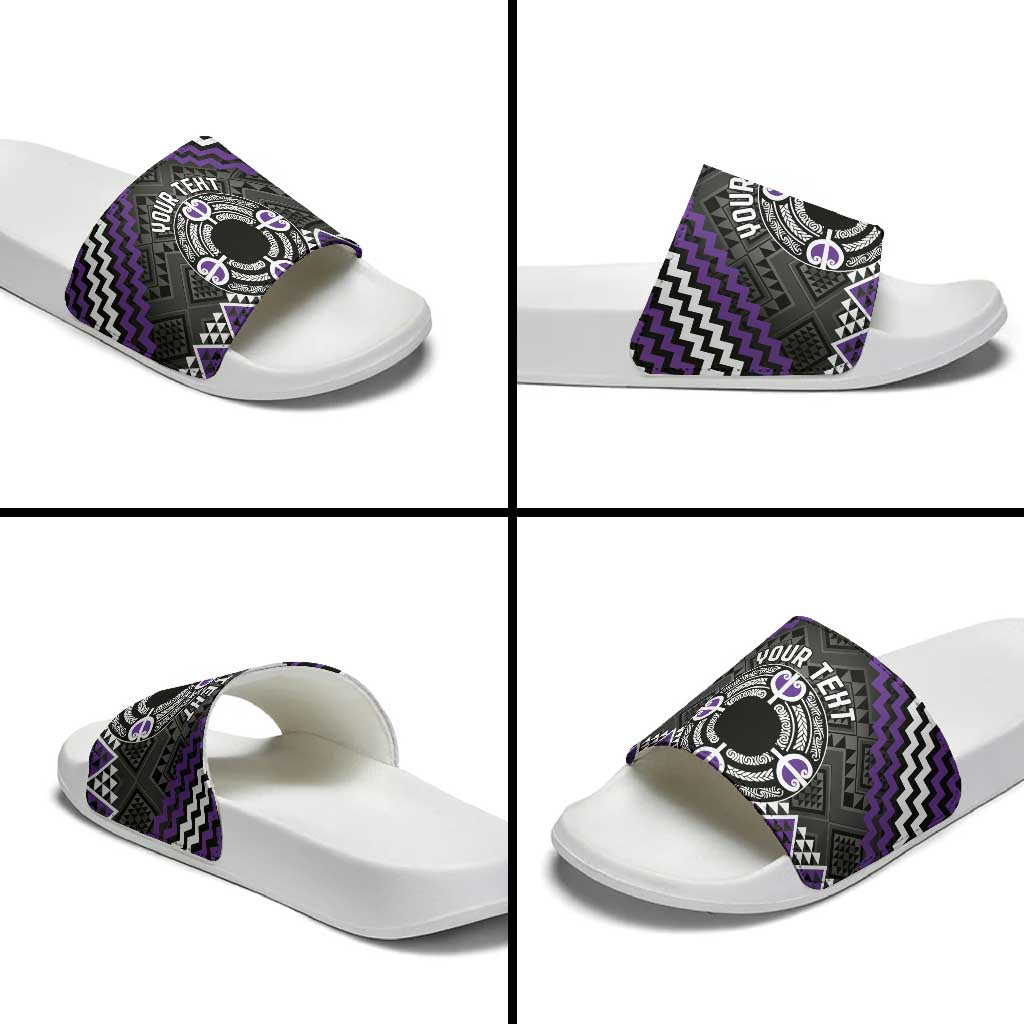 Personalised Aotearoa Niho Taniwha Motif Slide Sandals Violet Style LT9 - Polynesian Pride