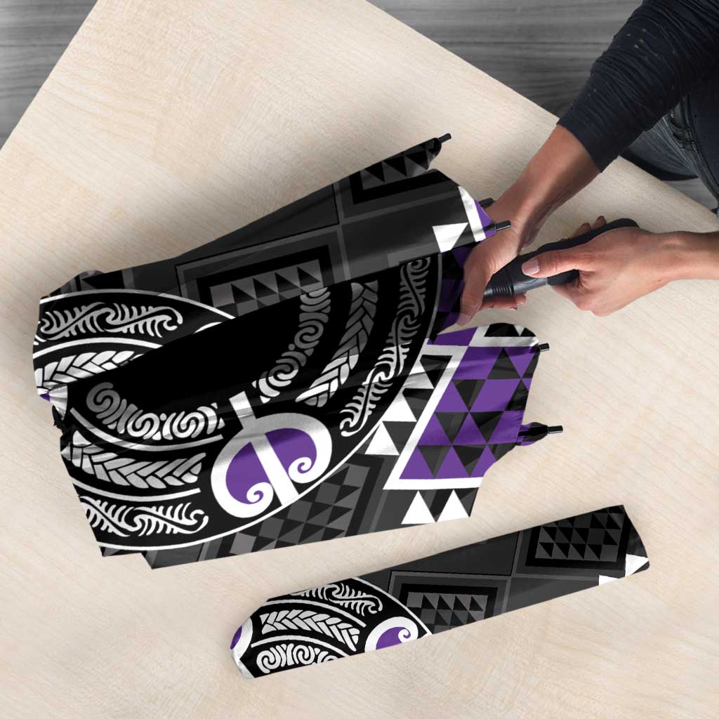 Personalised Aotearoa Niho Taniwha Motif Umbrella Violet Style LT9 - Polynesian Pride