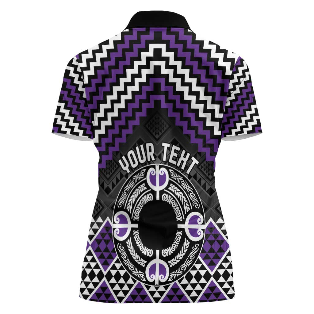 Personalised Aotearoa Niho Taniwha Motif Women Polo Shirt Violet Style LT9 - Polynesian Pride