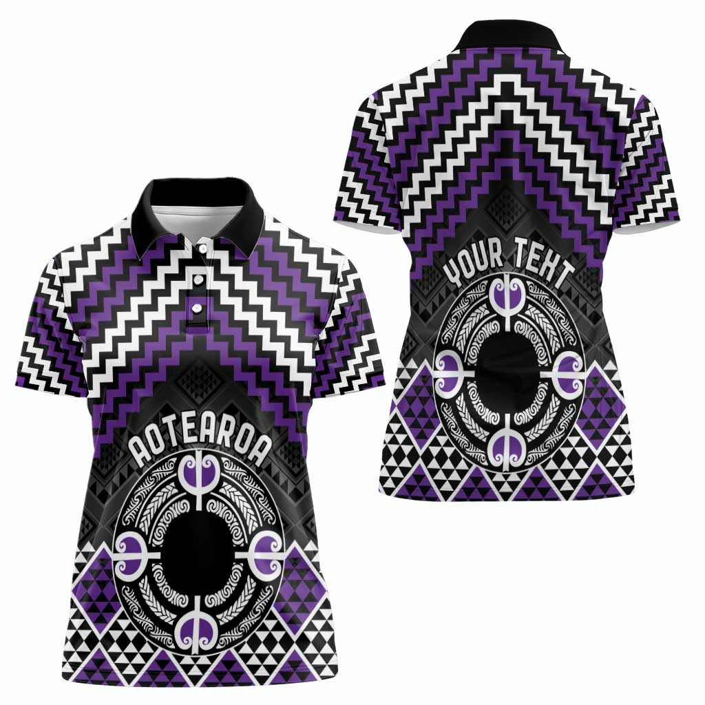 Personalised Aotearoa Niho Taniwha Motif Women Polo Shirt Violet Style LT9 - Polynesian Pride
