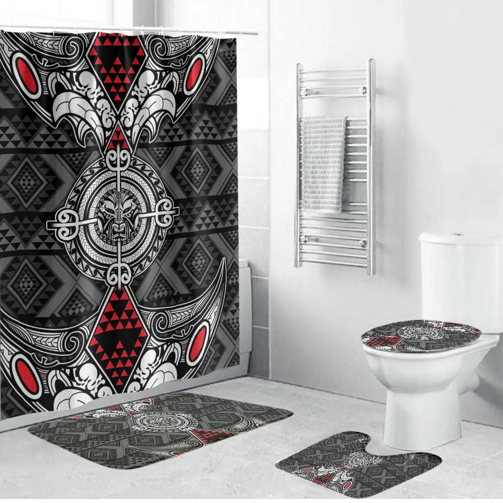 Black Aotearoa Taniko Motif Bathroom Set Vintage Maori New Zealand Tribal Art Pattern LT9 Bathroom Set (4 pcs) Black - Polynesian Pride
