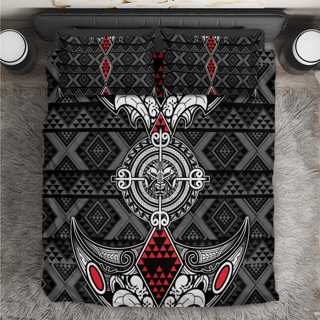 Black Aotearoa Taniko Motif Bedding Set Vintage Maori New Zealand Tribal Art Pattern LT9 Black - Polynesian Pride