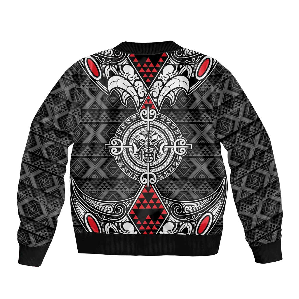 Black Aotearoa Tanilo Motif Bomber Jacket Vintage Maori New Zealand Tribal Art Pattern LT9 - Polynesian Pride