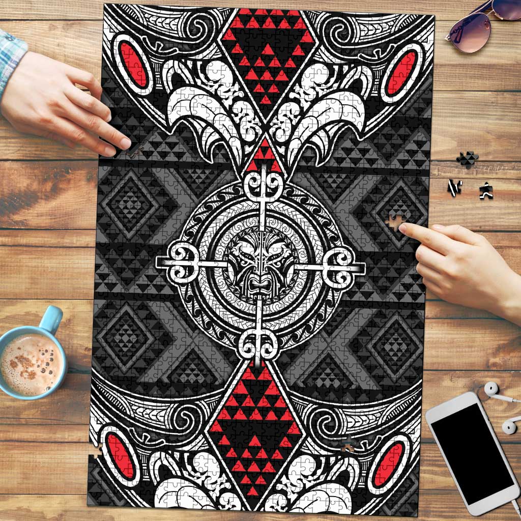 Black Aotearoa Taniko Motif Puzzle Vintage Maori New Zealand Tribal Art Pattern LT9 Black - Polynesian Pride