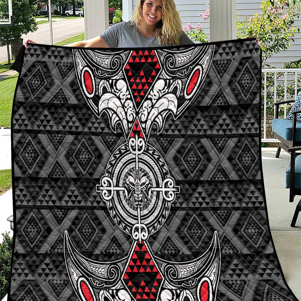 Black Aotearoa Taniko Motif Quilt Vintage Maori New Zealand Tribal Art Pattern LT9 Black - Polynesian Pride