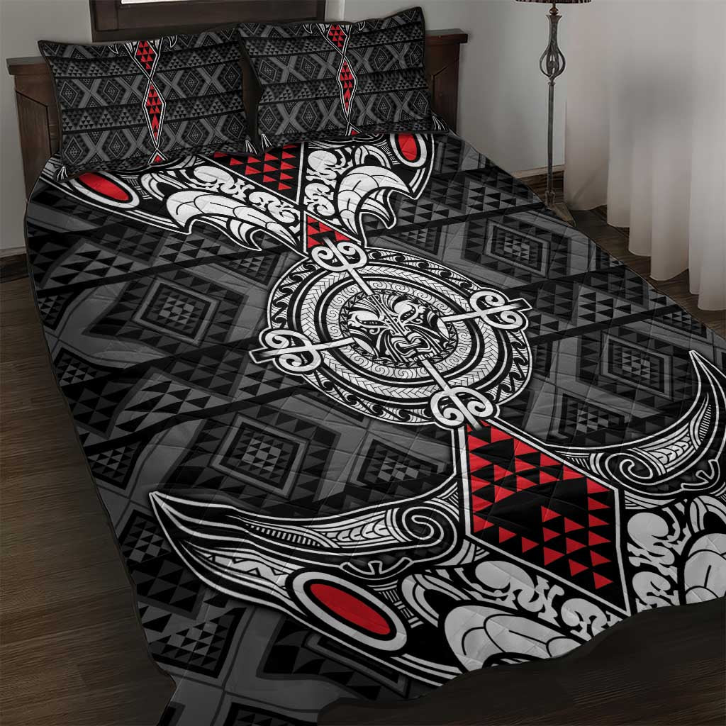 Black Aotearoa Taniko Motif Quilt Bed Set Vintage Maori New Zealand Tribal Art Pattern LT9 Black - Polynesian Pride