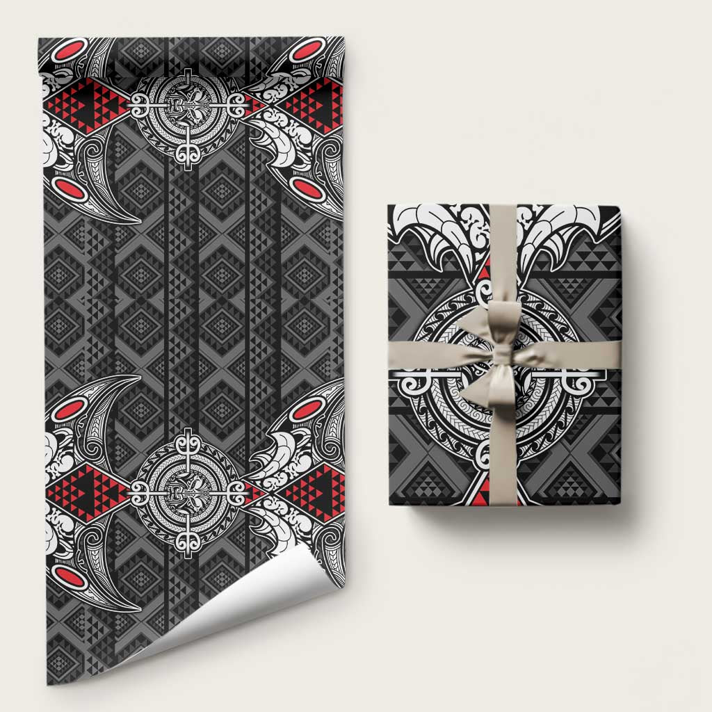Black Aotearoa Taniko Motif Wrapping Paper Vintage Maori New Zealand Tribal Art Pattern LT9 58" × 23" Black - Polynesian Pride
