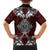 Red Aotearoa Tanilo Motif Family Matching Off The Shoulder Long Sleeve Dress and Hawaiian Shirt Vintage Maori New Zealand Tribal Art Pattern