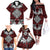 Red Aotearoa Tanilo Motif Family Matching Off The Shoulder Long Sleeve Dress and Hawaiian Shirt Vintage Maori New Zealand Tribal Art Pattern