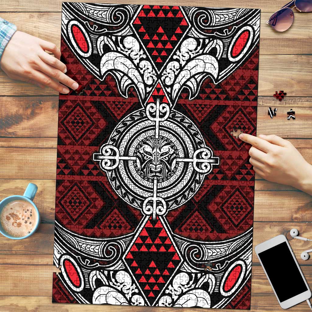 Red Aotearoa Taniko Motif Puzzle Vintage Maori New Zealand Tribal Art Pattern LT9 Red - Polynesian Pride