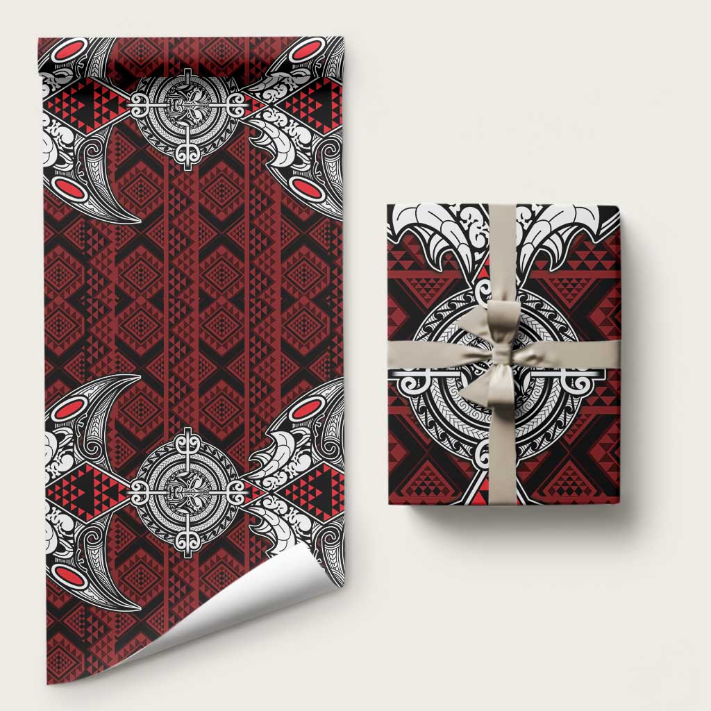 Red Aotearoa Taniko Motif Wrapping Paper Vintage Maori New Zealand Tribal Art Pattern LT9 58" × 23" Red - Polynesian Pride