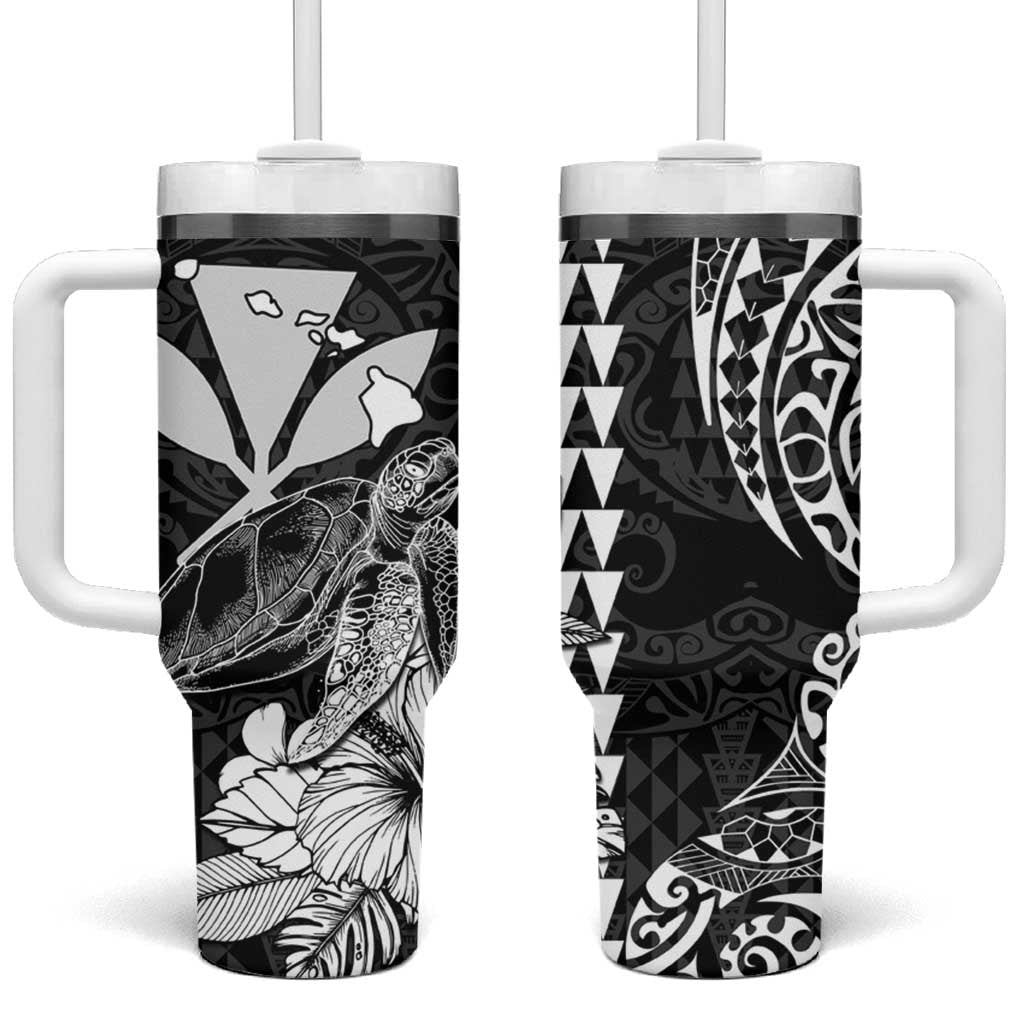 Kakau Polynesian Tribal Hawaiian Turtle Tumbler With Handle with Kanaka Maoli Black LT9 One Size: 40 oz Black - Polynesian Pride