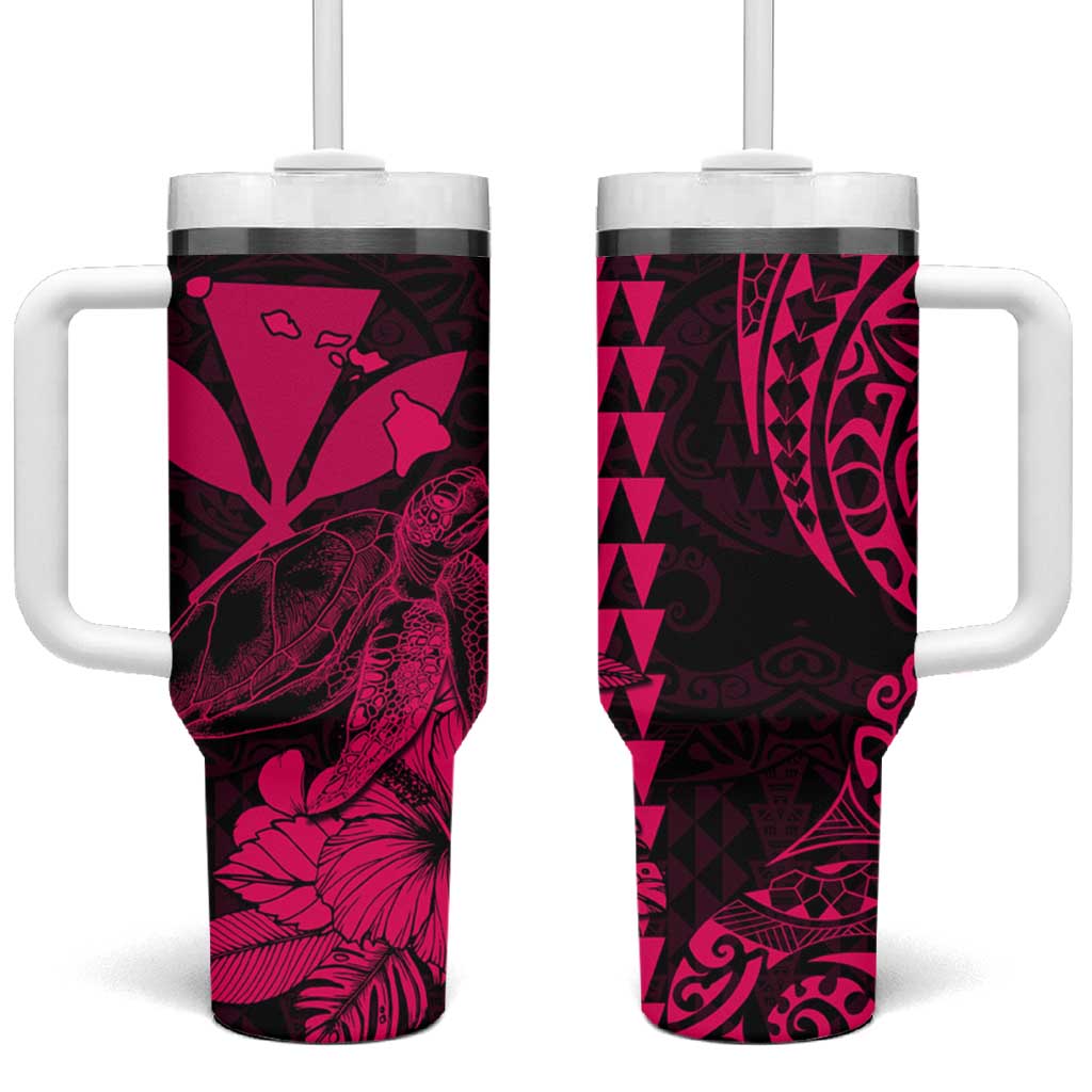 Kakau Polynesian Tribal Hawaiian Turtle Tumbler With Handle with Kanaka Maoli Pink LT9 One Size: 40 oz Pink - Polynesian Pride