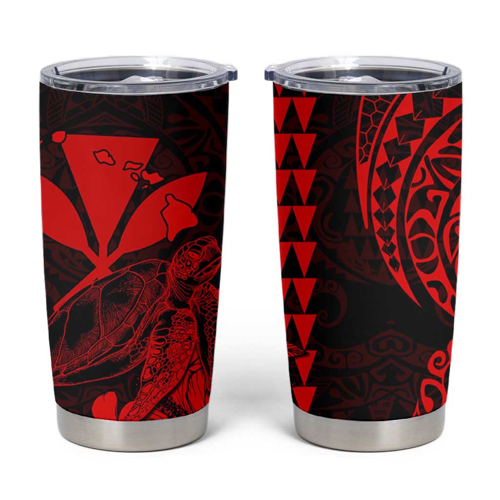 Kakau Polynesian Tribal Hawaiian Turtle Tumbler Cup with Kanaka Maoli Red LT9 Red - Polynesian Pride