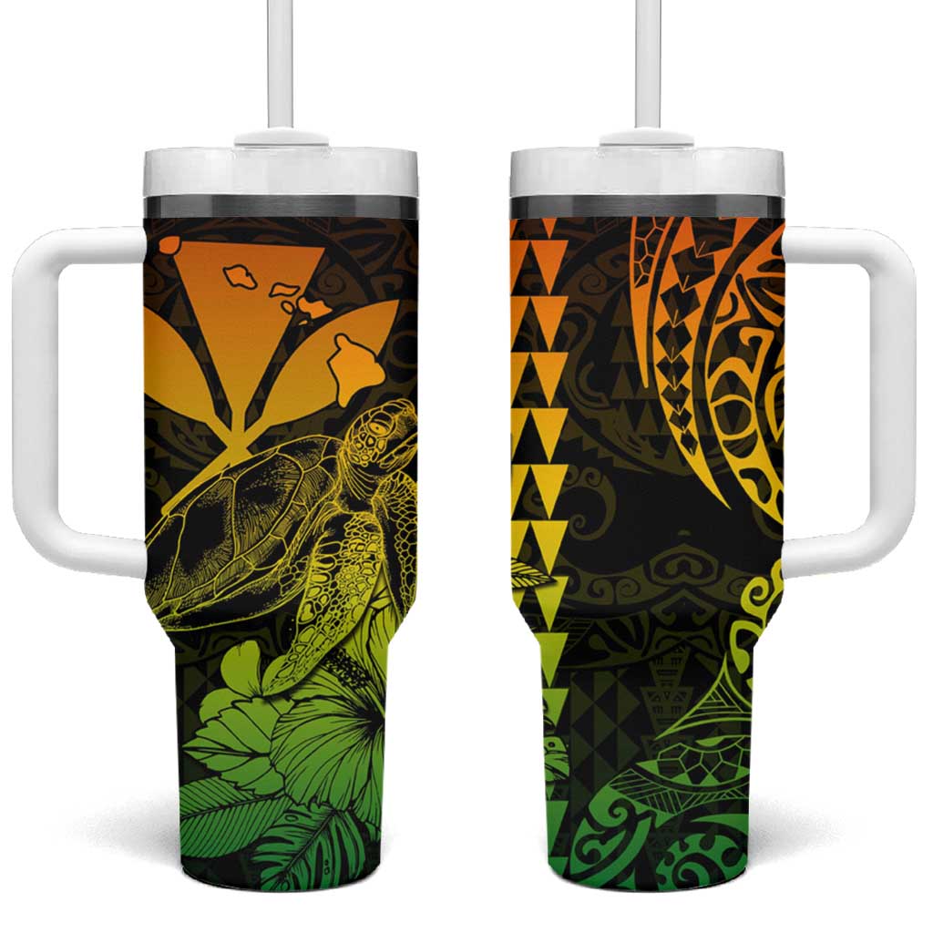 Kakau Polynesian Tribal Hawaiian Turtle Tumbler With Handle with Kanaka Maoli Reggae LT9 One Size: 40 oz Reggae - Polynesian Pride