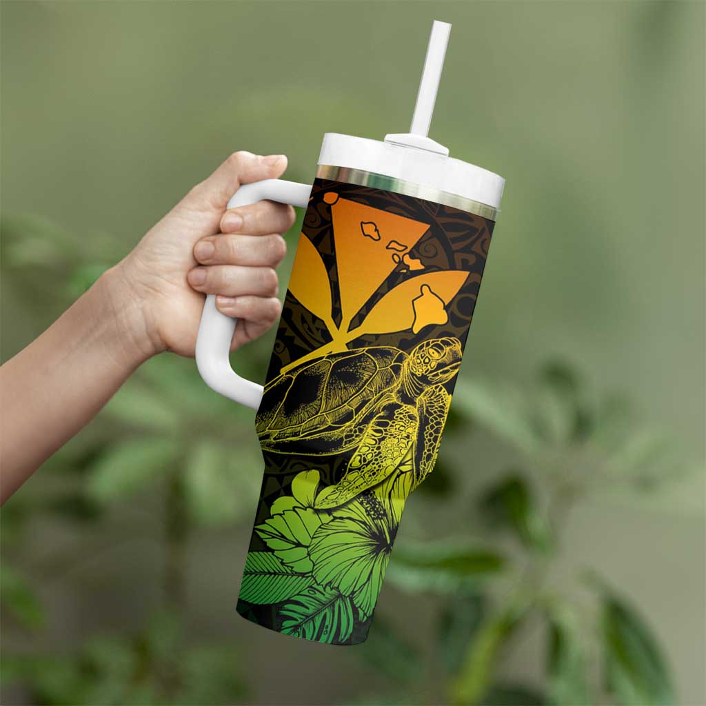 Kakau Polynesian Tribal Hawaiian Turtle Tumbler With Handle with Kanaka Maoli Reggae LT9 - Polynesian Pride