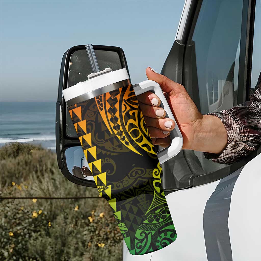 Kakau Polynesian Tribal Hawaiian Turtle Tumbler With Handle with Kanaka Maoli Reggae LT9 - Polynesian Pride