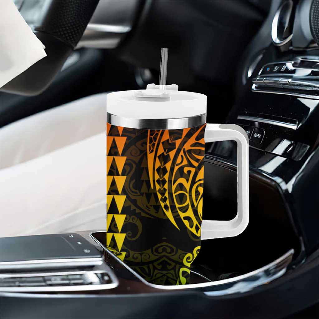 Kakau Polynesian Tribal Hawaiian Turtle Tumbler With Handle with Kanaka Maoli Reggae LT9 - Polynesian Pride