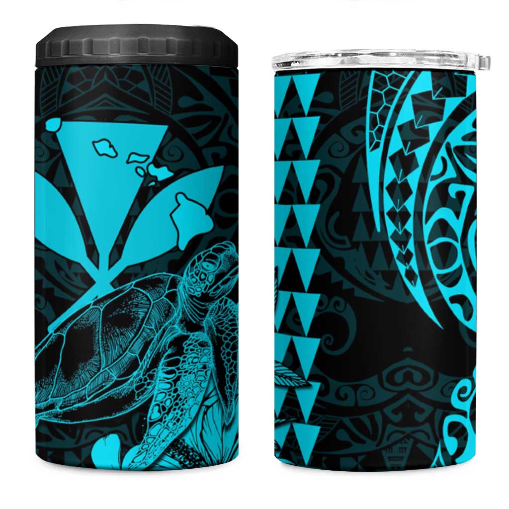 Kakau Polynesian Tribal Hawaiian Turtle 4 in 1 Can Cooler Tumbler with Kanaka Maoli Teal LT9 One Size: 16 oz Teal - Polynesian Pride