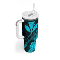 Kakau Polynesian Tribal Hawaiian Turtle Tumbler With Handle with Kanaka Maoli Teal LT9 - Polynesian Pride