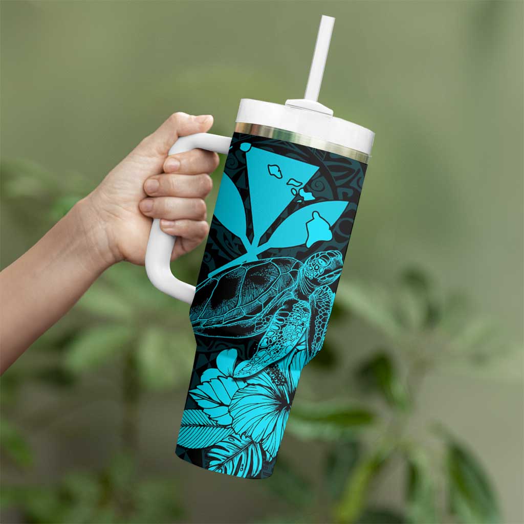 Kakau Polynesian Tribal Hawaiian Turtle Tumbler With Handle with Kanaka Maoli Teal LT9 - Polynesian Pride