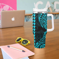 Kakau Polynesian Tribal Hawaiian Turtle Tumbler With Handle with Kanaka Maoli Teal LT9 - Polynesian Pride