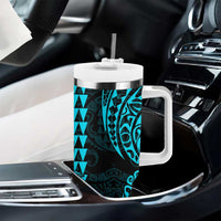 Kakau Polynesian Tribal Hawaiian Turtle Tumbler With Handle with Kanaka Maoli Teal LT9 - Polynesian Pride
