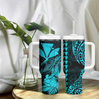 Kakau Polynesian Tribal Hawaiian Turtle Tumbler With Handle with Kanaka Maoli Teal LT9 - Polynesian Pride