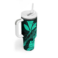 Kakau Polynesian Tribal Hawaiian Turtle Tumbler With Handle with Kanaka Maoli Turquoise LT9 - Polynesian Pride