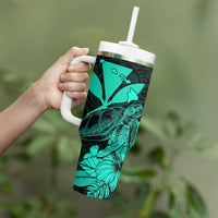 Kakau Polynesian Tribal Hawaiian Turtle Tumbler With Handle with Kanaka Maoli Turquoise LT9 - Polynesian Pride