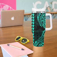 Kakau Polynesian Tribal Hawaiian Turtle Tumbler With Handle with Kanaka Maoli Turquoise LT9 - Polynesian Pride