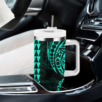 Kakau Polynesian Tribal Hawaiian Turtle Tumbler With Handle with Kanaka Maoli Turquoise LT9 - Polynesian Pride