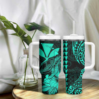 Kakau Polynesian Tribal Hawaiian Turtle Tumbler With Handle with Kanaka Maoli Turquoise LT9 - Polynesian Pride