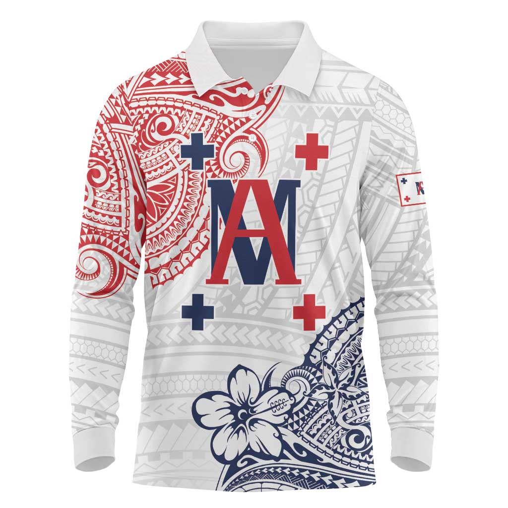 Kingdom of Uvea 1842-1860 Personalized Long Sleeve Polo Shirt Wallis and Futuna Polynesian Tribal Pattern LT9 White - Polynesian Pride