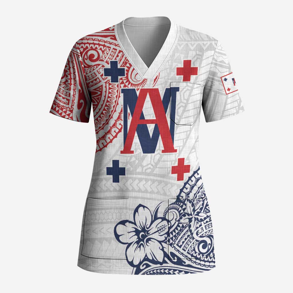 Kingdom of Uvea 1842-1860 Personalized Scrub Top Wallis and Futuna Polynesian Tribal Pattern LT9 Adult White - Polynesian Pride