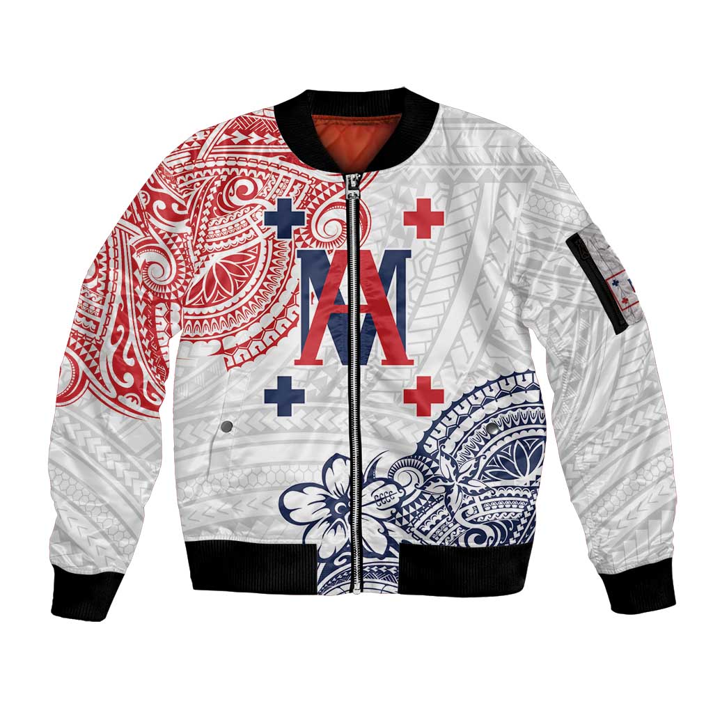 Kingdom of Uvea 1842-1860 Personalized Sleeve Zip Bomber Jacket Wallis and Futuna Polynesian Tribal Pattern LT9 Unisex White - Polynesian Pride