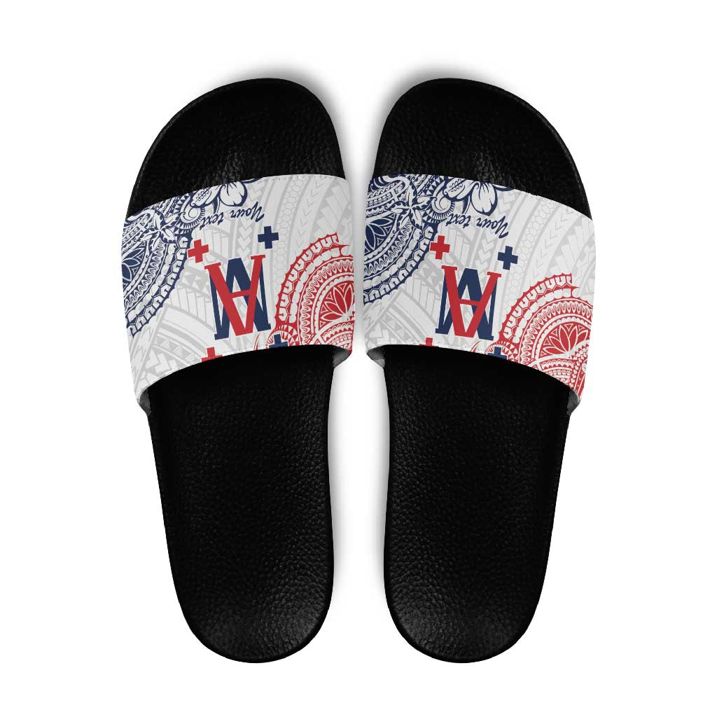 Kingdom of Uvea 1842-1860 Personalized Slide Sandals Wallis and Futuna Polynesian Tribal Pattern LT9 White - Polynesian Pride