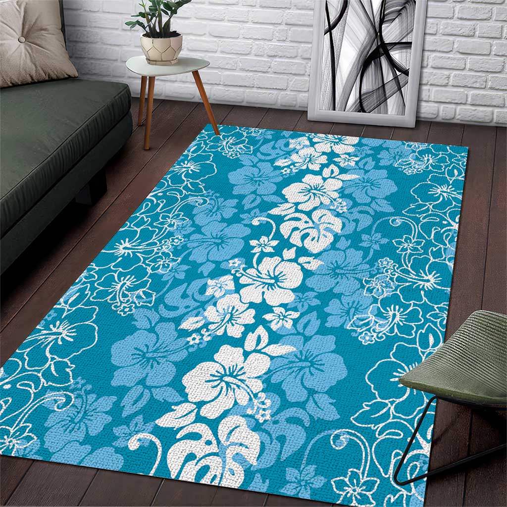 Hawaiian Lei Day Area Rug Blue Hibiscus Flowers Lei Art LT9 Blue - Polynesian Pride