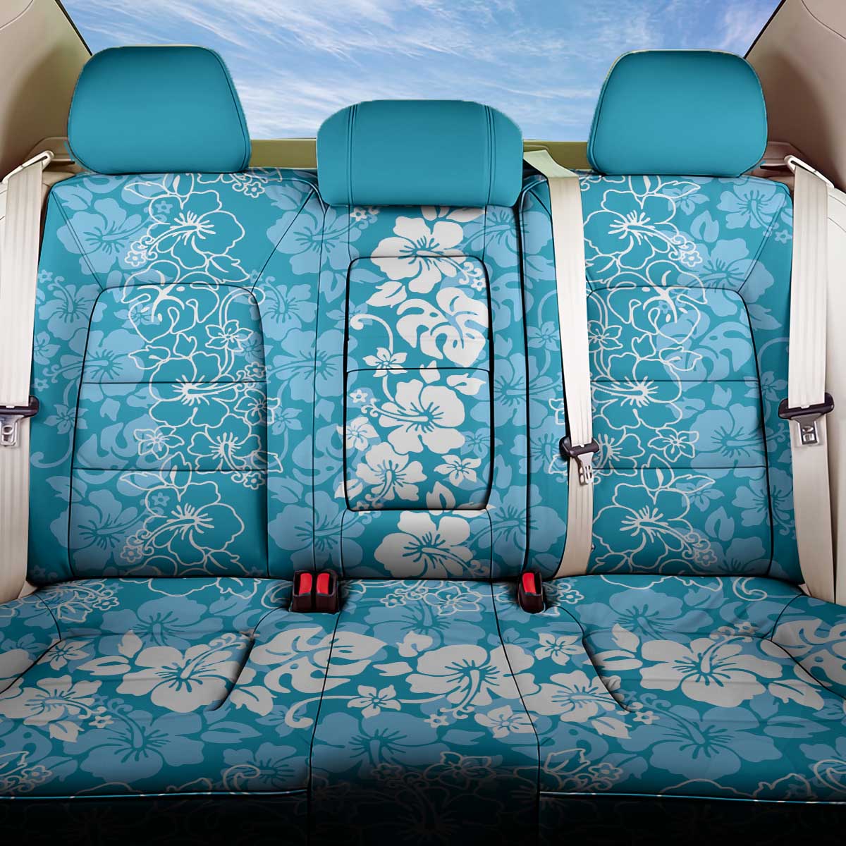 Hawaiian Lei Day Back Car Seat Cover Blue Hibiscus Flowers Lei Art LT9 One Size Blue - Polynesian Pride