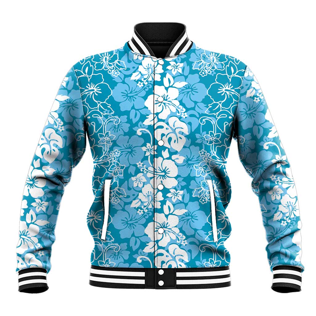 Hawaiian Lei Day Baseball Jacket Blue Hibiscus Flowers Lei Art LT9 Unisex Blue - Polynesian Pride