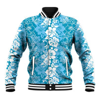 Hawaiian Lei Day Baseball Jacket Blue Hibiscus Flowers Lei Art LT9 Unisex Blue - Polynesian Pride