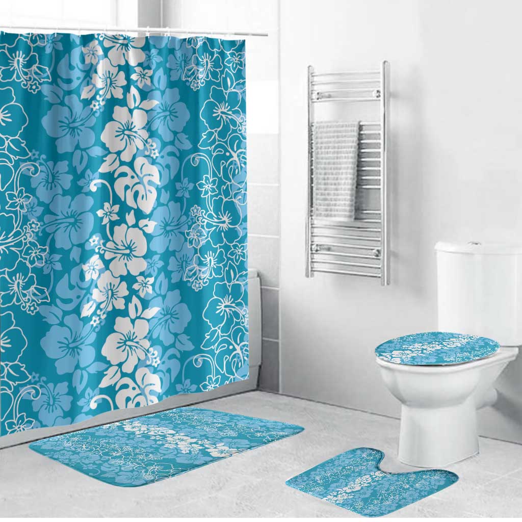 Hawaiian Lei Day Bathroom Set Blue Hibiscus Flowers Lei Art LT9 Bathroom Set (4 pcs) Blue - Polynesian Pride
