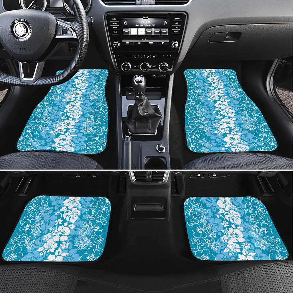 Hawaiian Lei Day Car Mats Blue Hibiscus Flowers Lei Art LT9 Set 4pcs Blue - Polynesian Pride