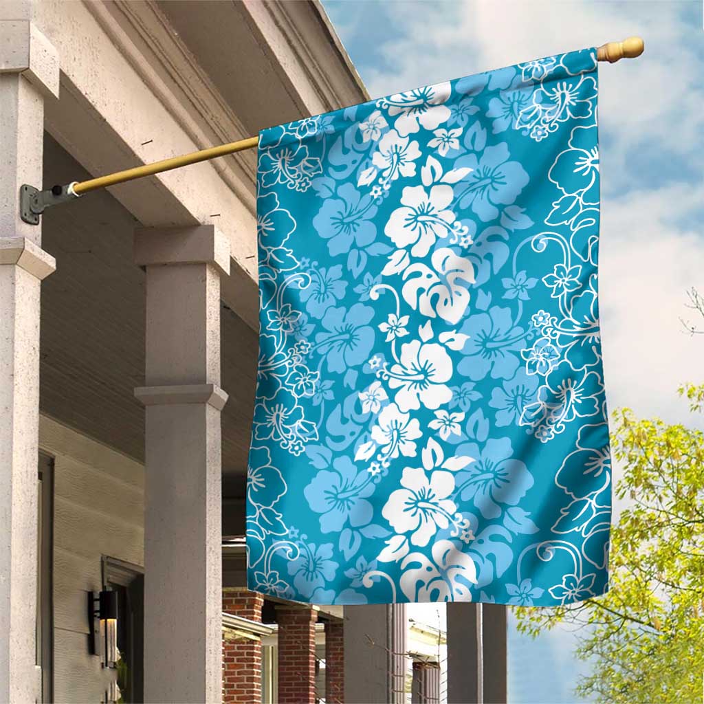 Hawaiian Lei Day Garden Flag Blue Hibiscus Flowers Lei Art LT9 House Flag Blue - Polynesian Pride