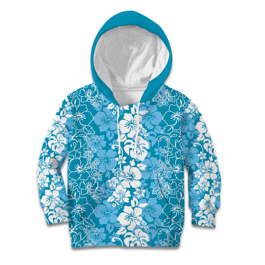 Hawaiian Lei Day Kid Hoodie Blue Hibiscus Flowers Lei Art LT9 Hoodie Blue - Polynesian Pride