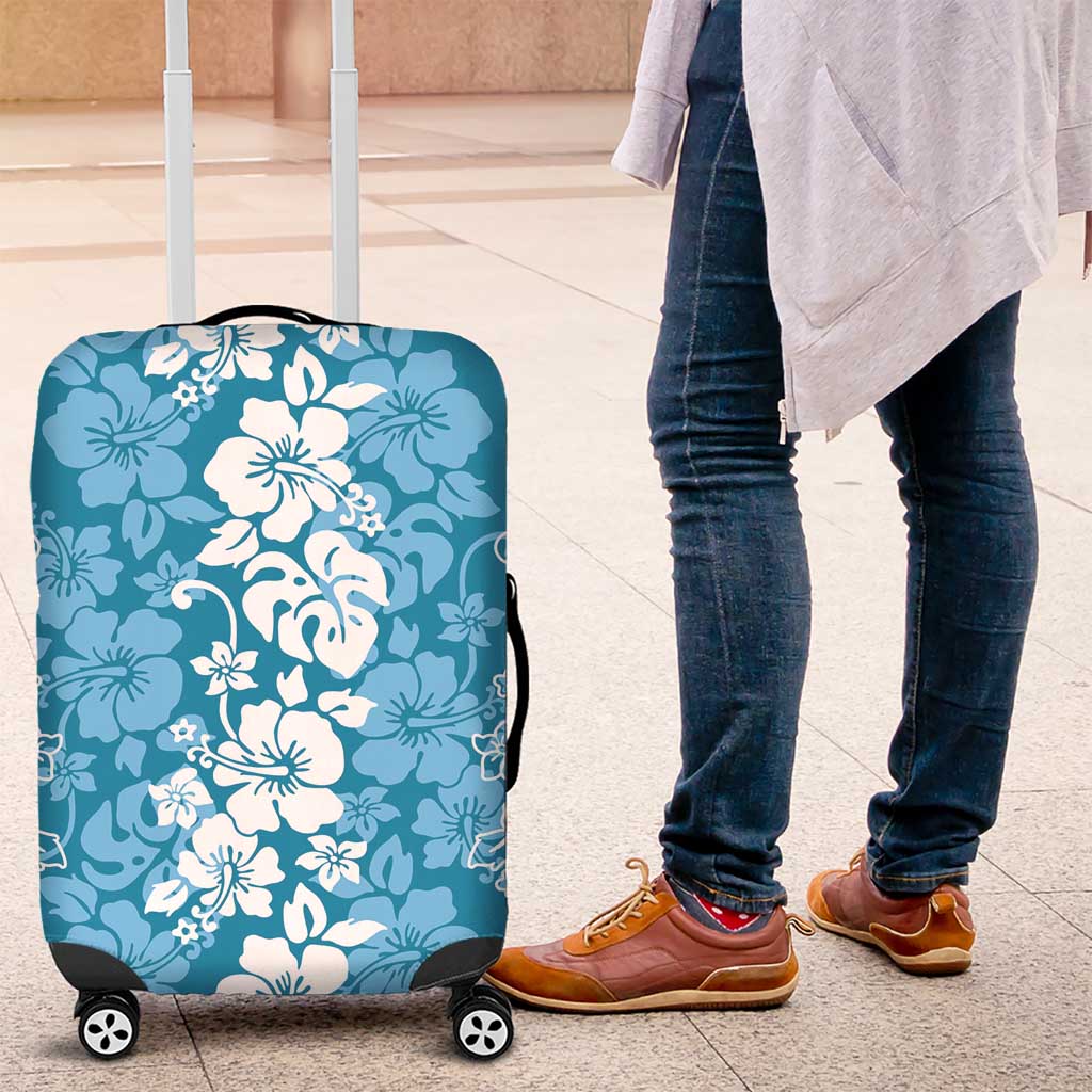 Hawaiian Lei Day Luggage Cover Blue Hibiscus Flowers Lei Art LT9 Blue - Polynesian Pride