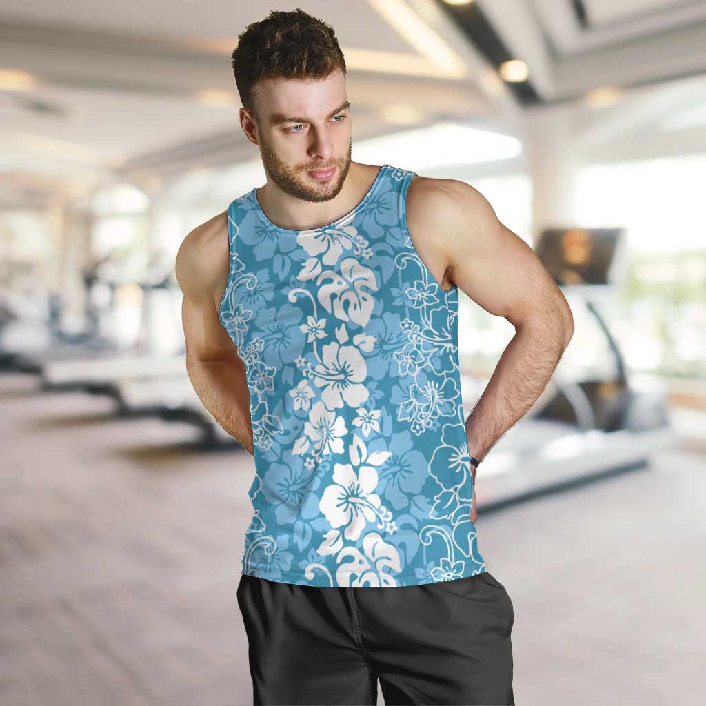 Hawaiian Lei Day Men Tank Top Blue Hibiscus Flowers Lei Art LT9 Blue - Polynesian Pride