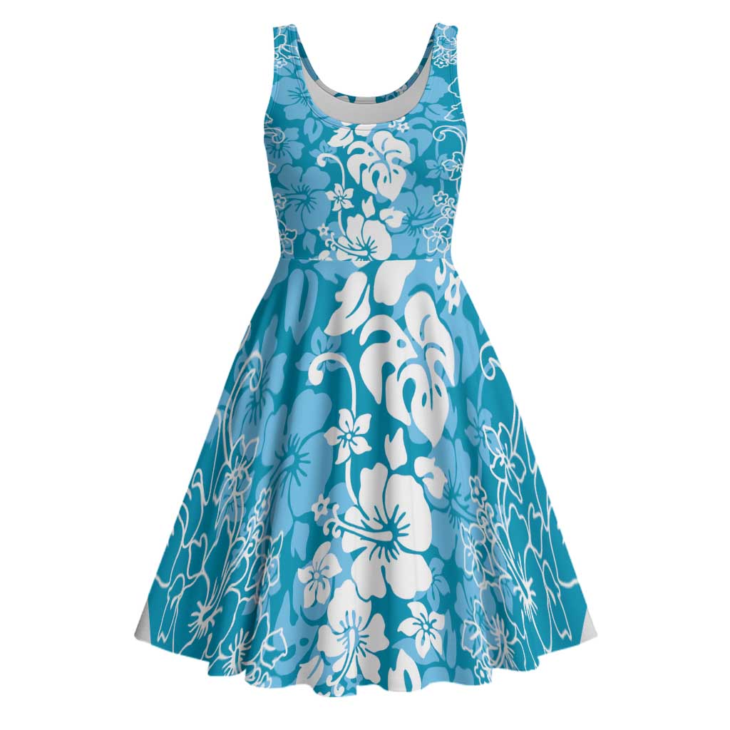 Hawaiian Lei Day Midi Dress Blue Hibiscus Flowers Lei Art LT9 Blue - Polynesian Pride