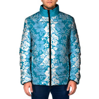 Hawaiian Lei Day Padded Jacket Blue Hibiscus Flowers Lei Art LT9 Men Blue - Polynesian Pride
